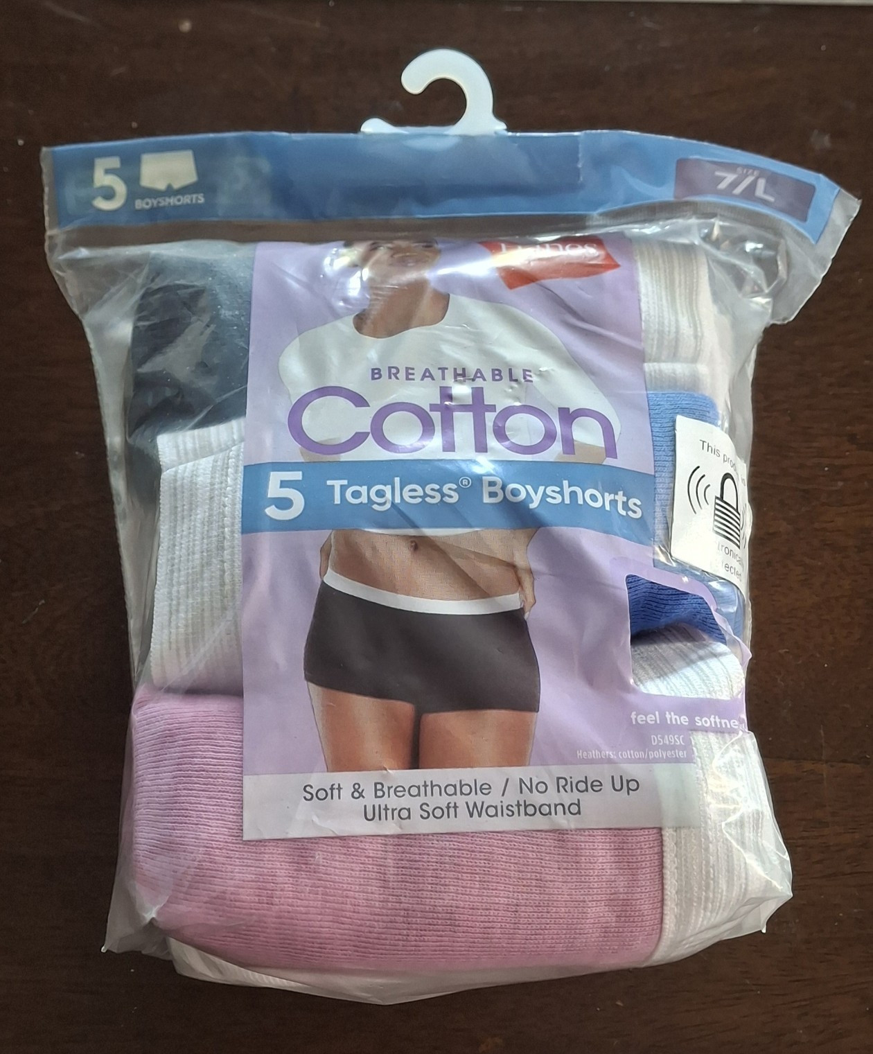 Hanes Breathable Tagless No Ride Up Boyshort Panties 5-Pack 7/L Multicolor