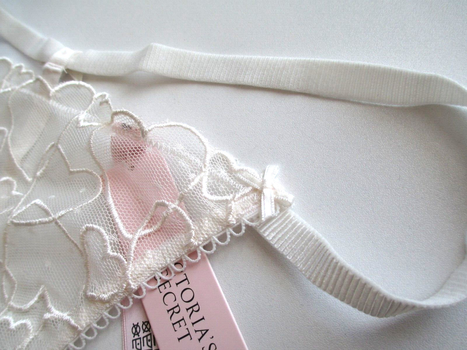 VICTORIA’S SECRET Tease V-String Thong Panty XL Ivory NWT Heart Lace VS