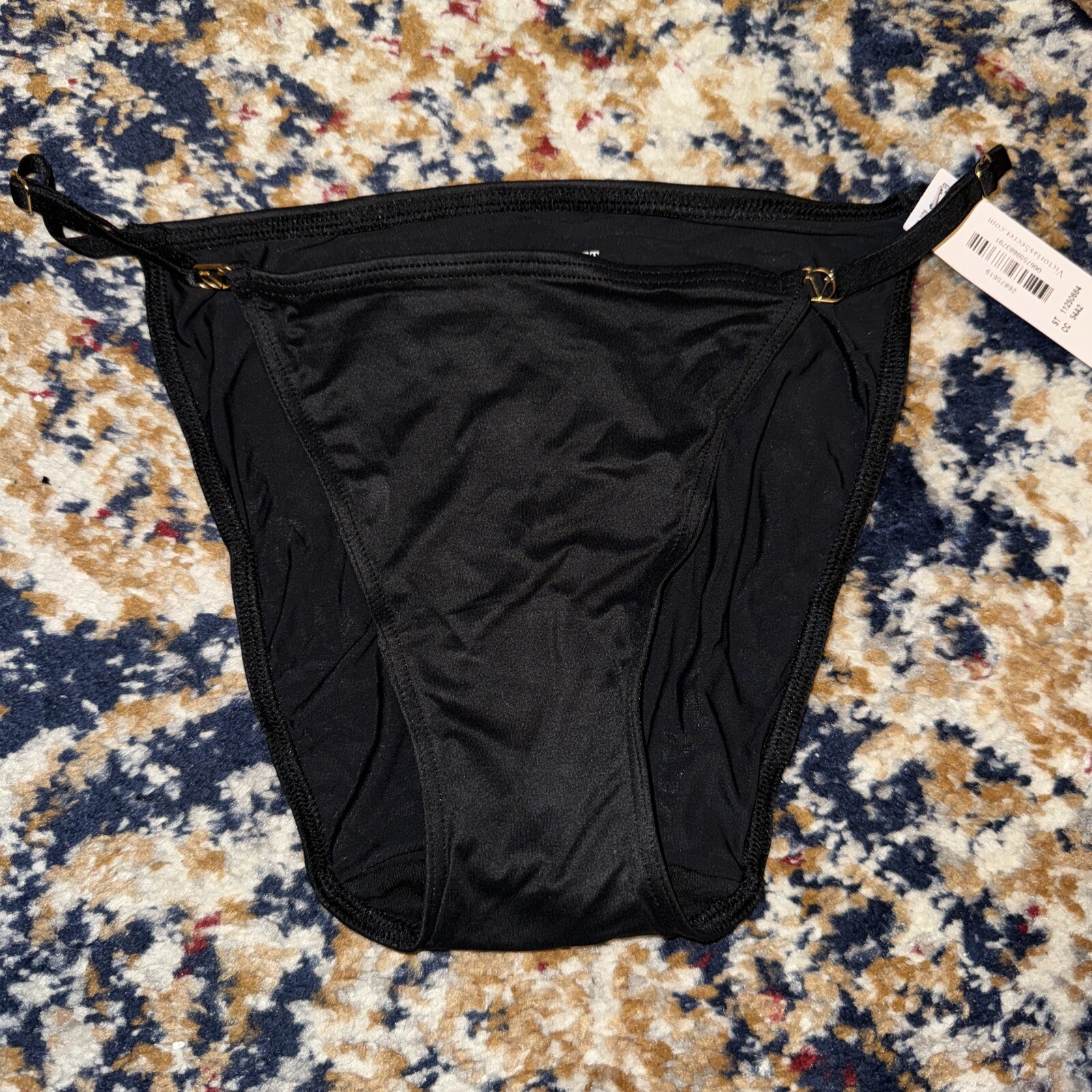 VICTORIA’S SECRET Small BLACK GOLD ADJUSTABLE STRAPS STRING BIKINI PANTIES NWT