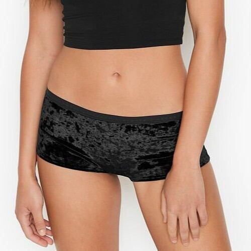 M Dark NOIR Midnight Black FULL VELVET RARE Victorias Secret LOGO Shortie Pantie