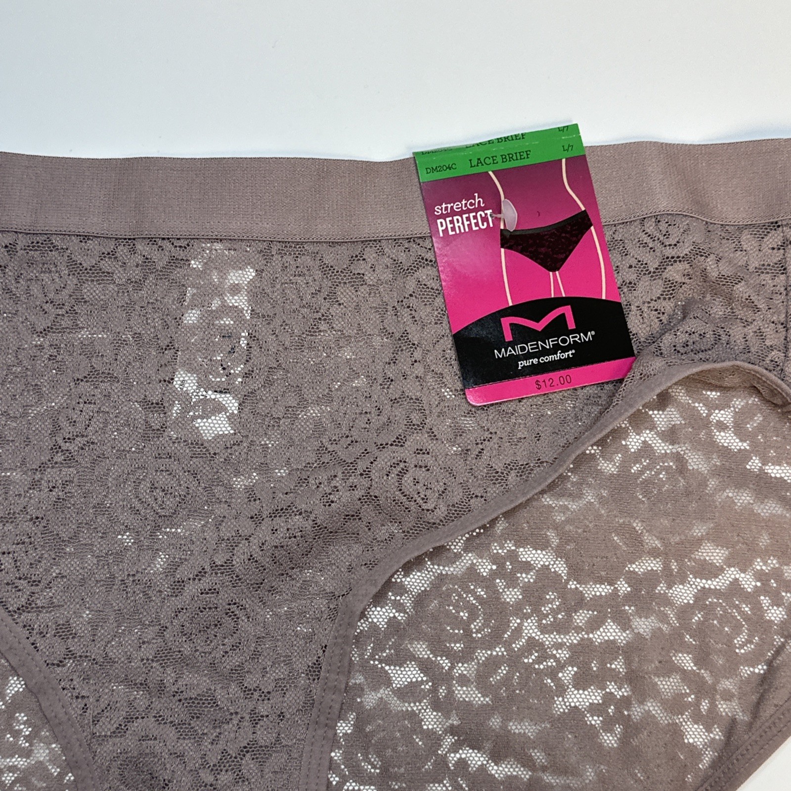 MAIDENFORM Pure Comfort Stretch Lace Iced Mocha Brief Panty Womens L/7 NEW