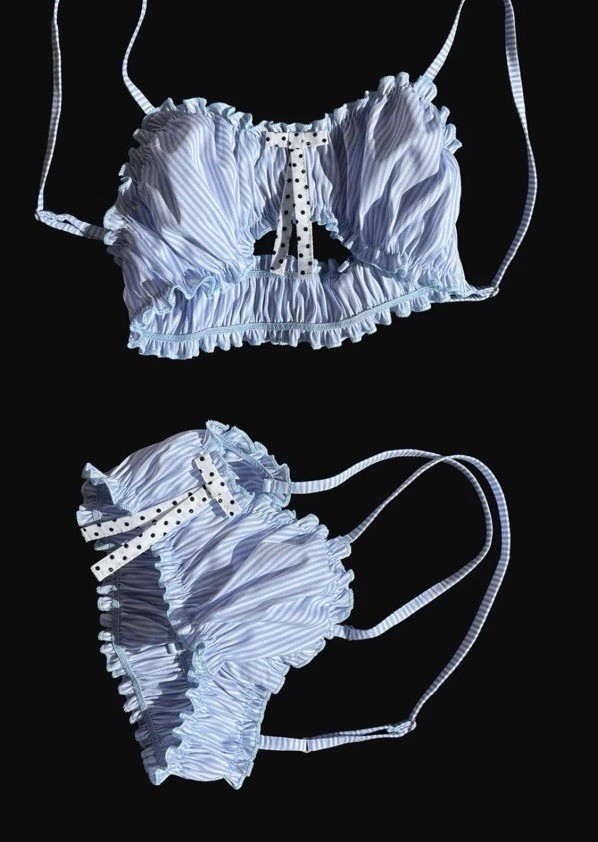 Soft And Wet Cotton Bralette Thong Bikini Brief Brand New Tags S Hand Made Italy
