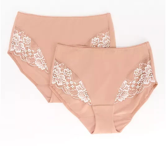 Breezies Luxe Lace Two Tone Hipster Brief Set of 2-Rosewood-XL-NEW-A632187