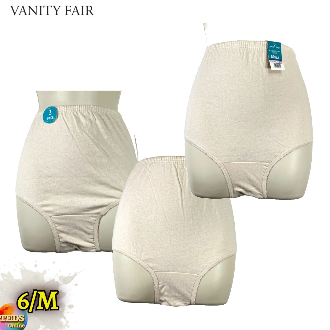 NWT 3-Pack Vanity Fair Womens 6/M Perfectly Yours Cotton Brief Panty 15320 Fawn