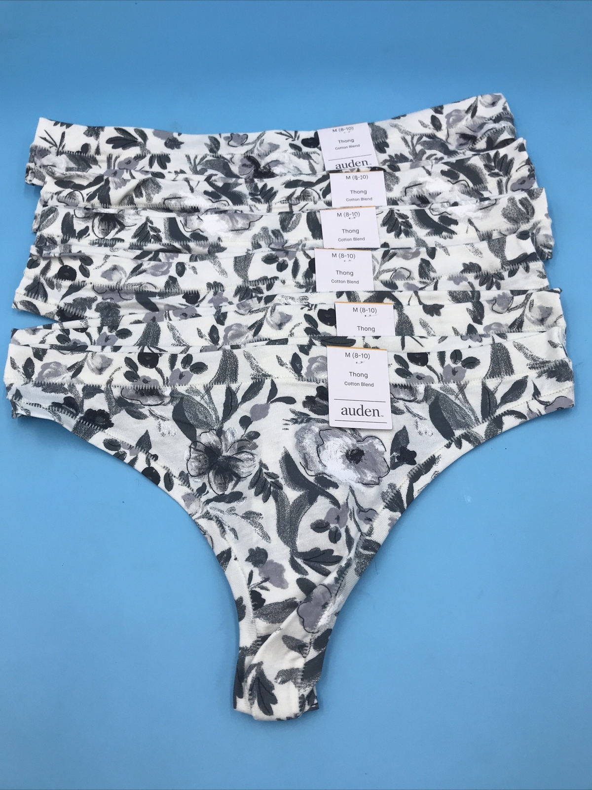 6 Auden Womens Thong Underwear Multi-Colored Grey M (8-10) T3552