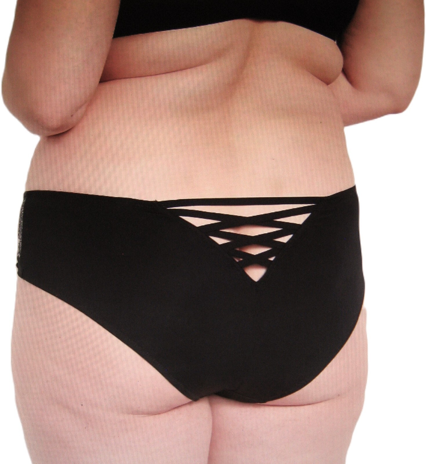 Cacique~New With Tags~Black Foil Strappy Back Lace Cheeky Pantie~ 26-28W (3X)