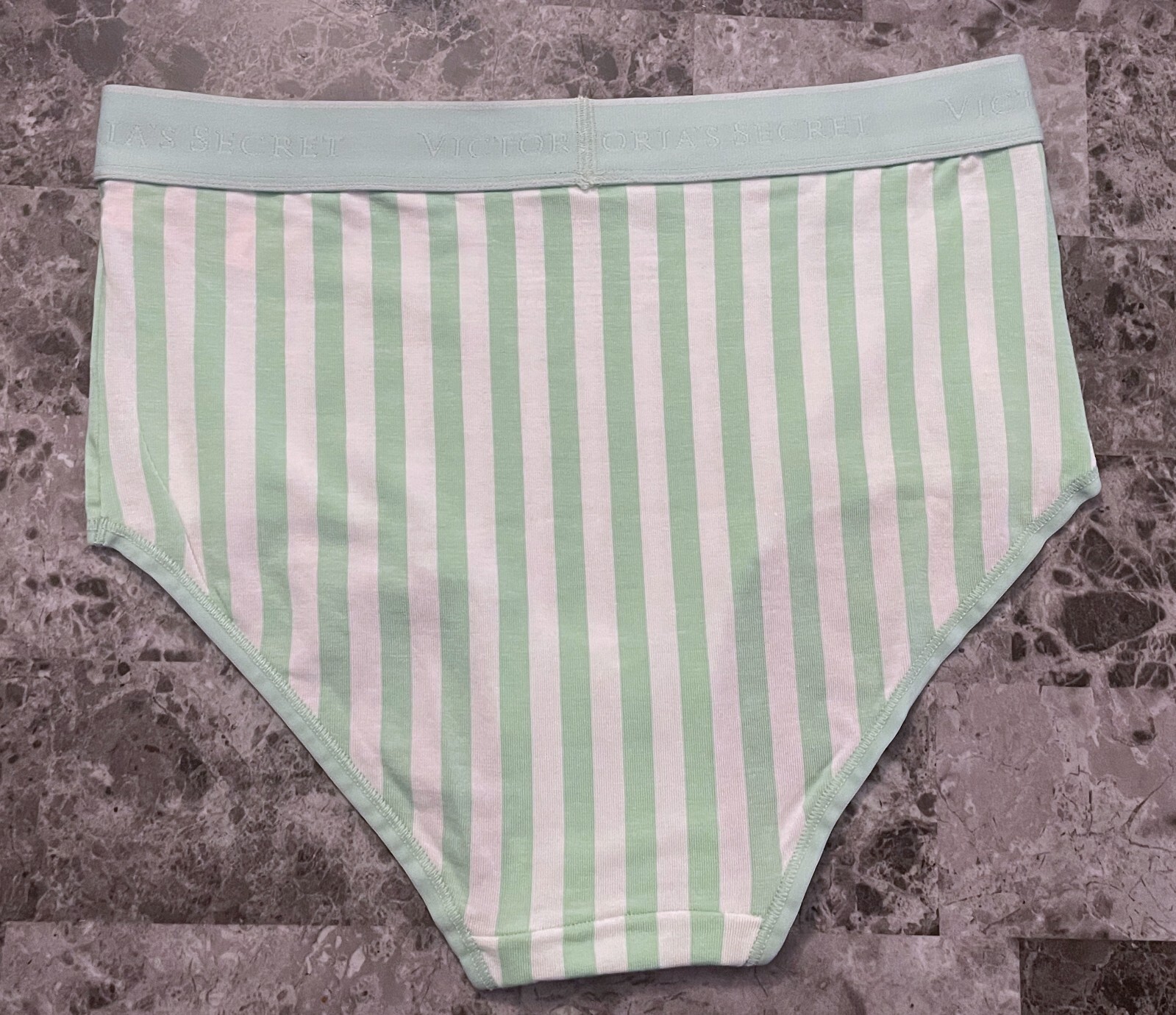 NWT VICTORIA’S SECRET GREEN WHITE STRIPE THICK BAND HIGH WAIST BRIEF PANTIES