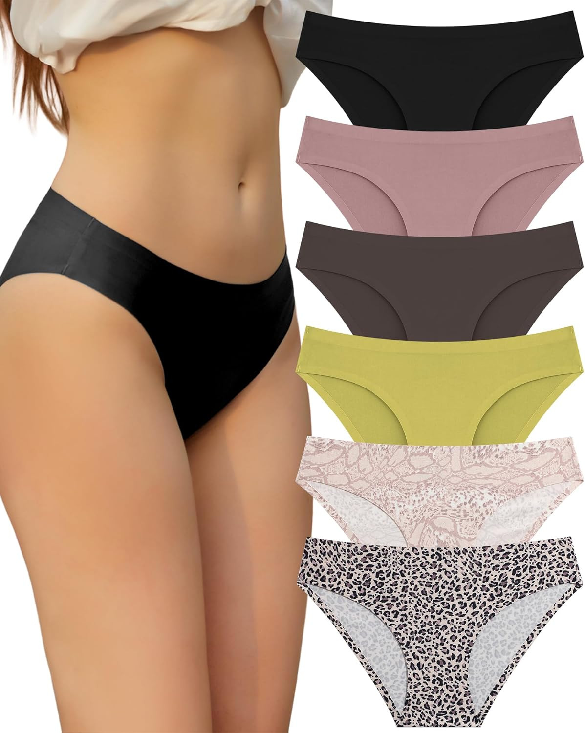 6 Pack Women’s Seamless Hipster No Show Underwear Soft Stretch Bikini Briefs