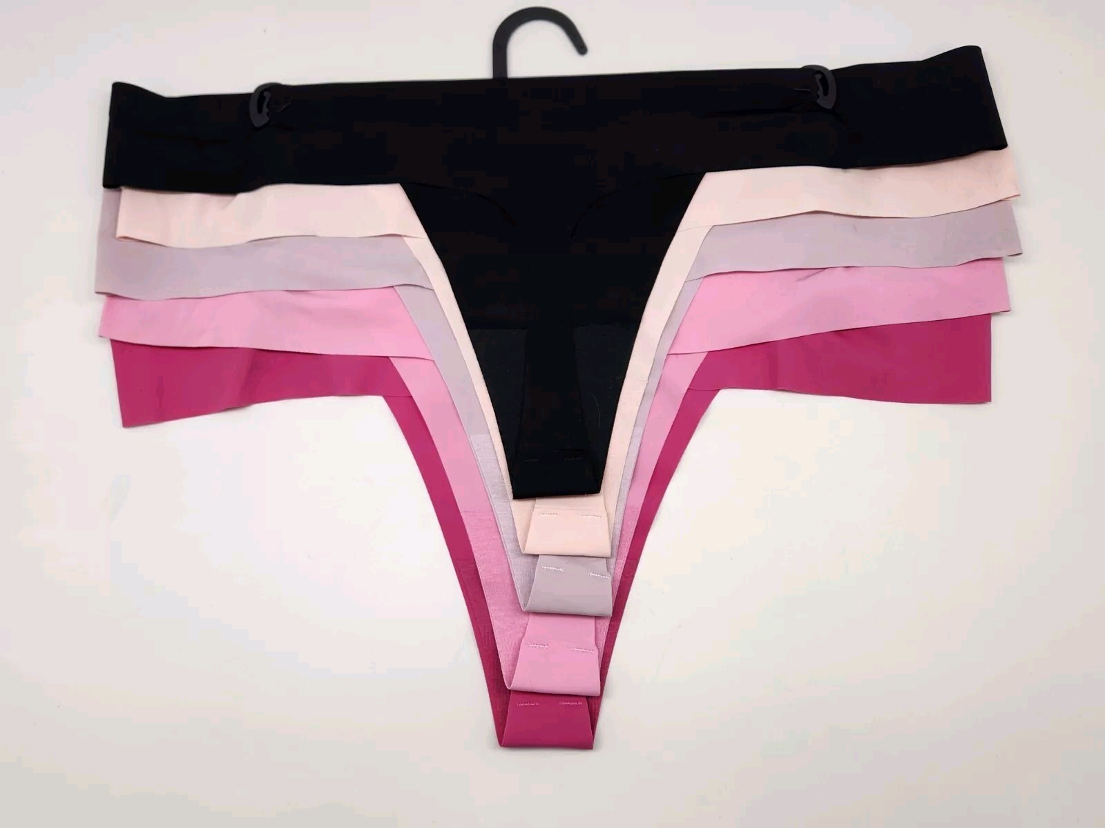 XOXO Women’s XLarge 5-Pack No Lines Thong Panties Black Pink Lavender Beige