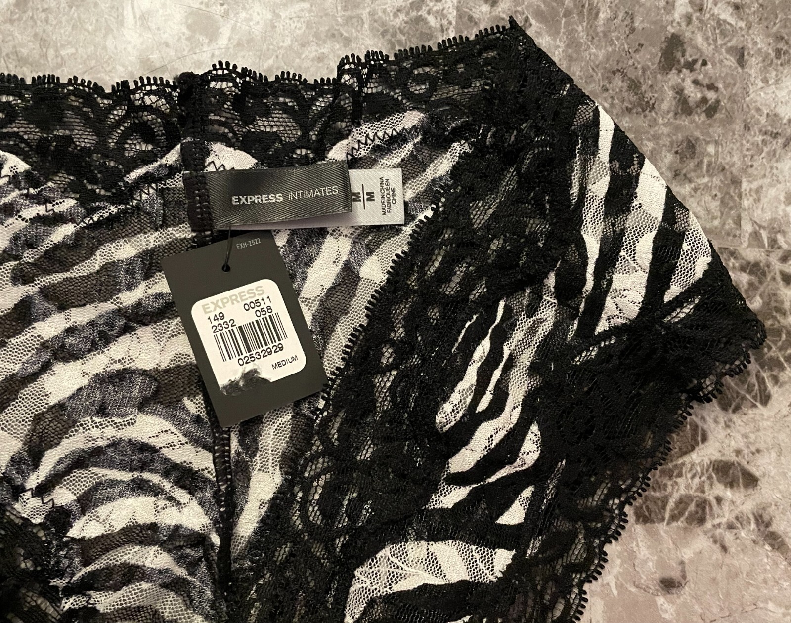 NWT EXPRESS M BLACK WHITE ZEBRA STRIPE LACE VINTAGE RARE FLIRTY CHEEKY PANTIES