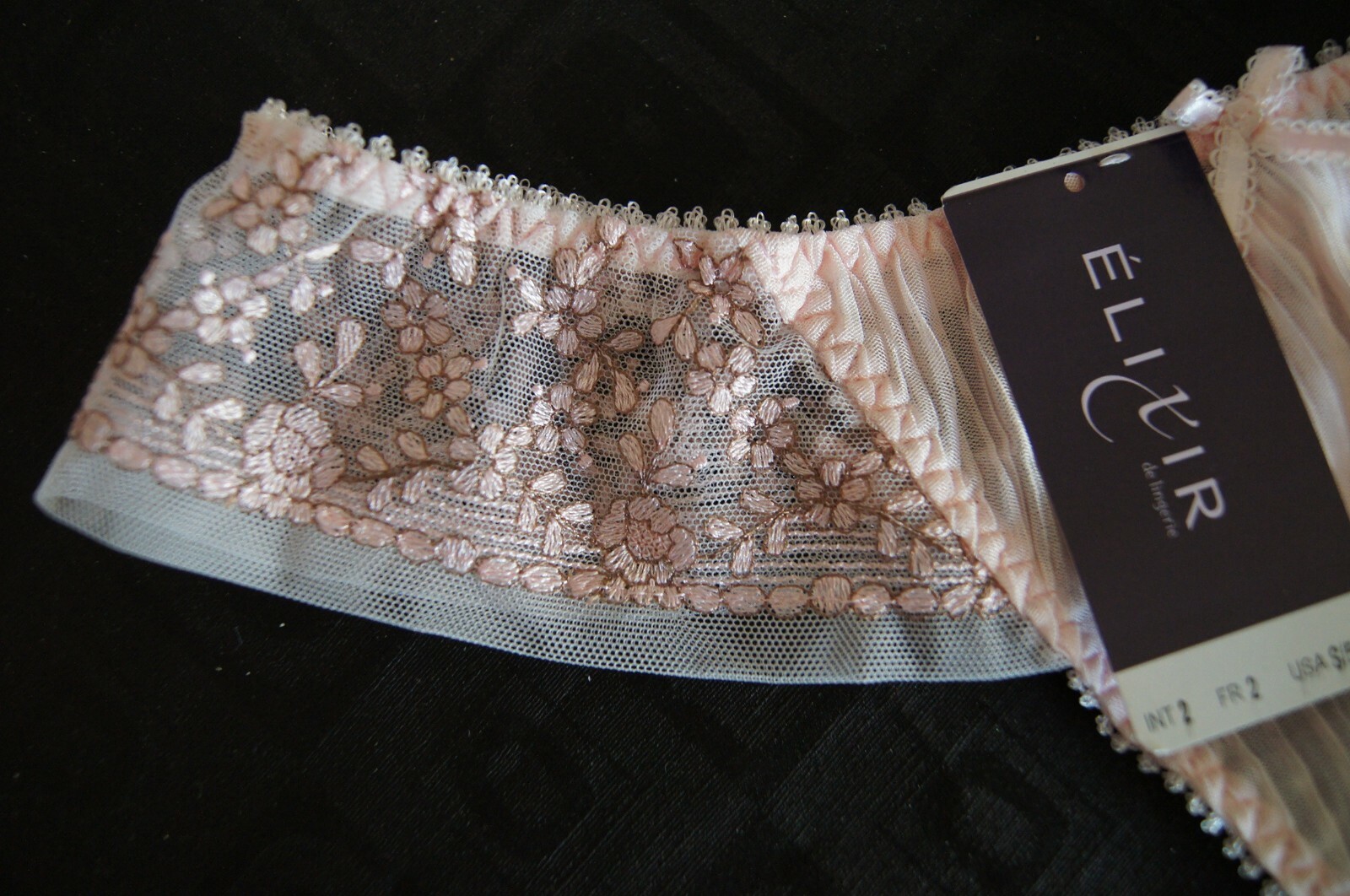 Elixir De Lingerie “Rose” Pink Pleated Sheer Wide Sided Thong G10761/112