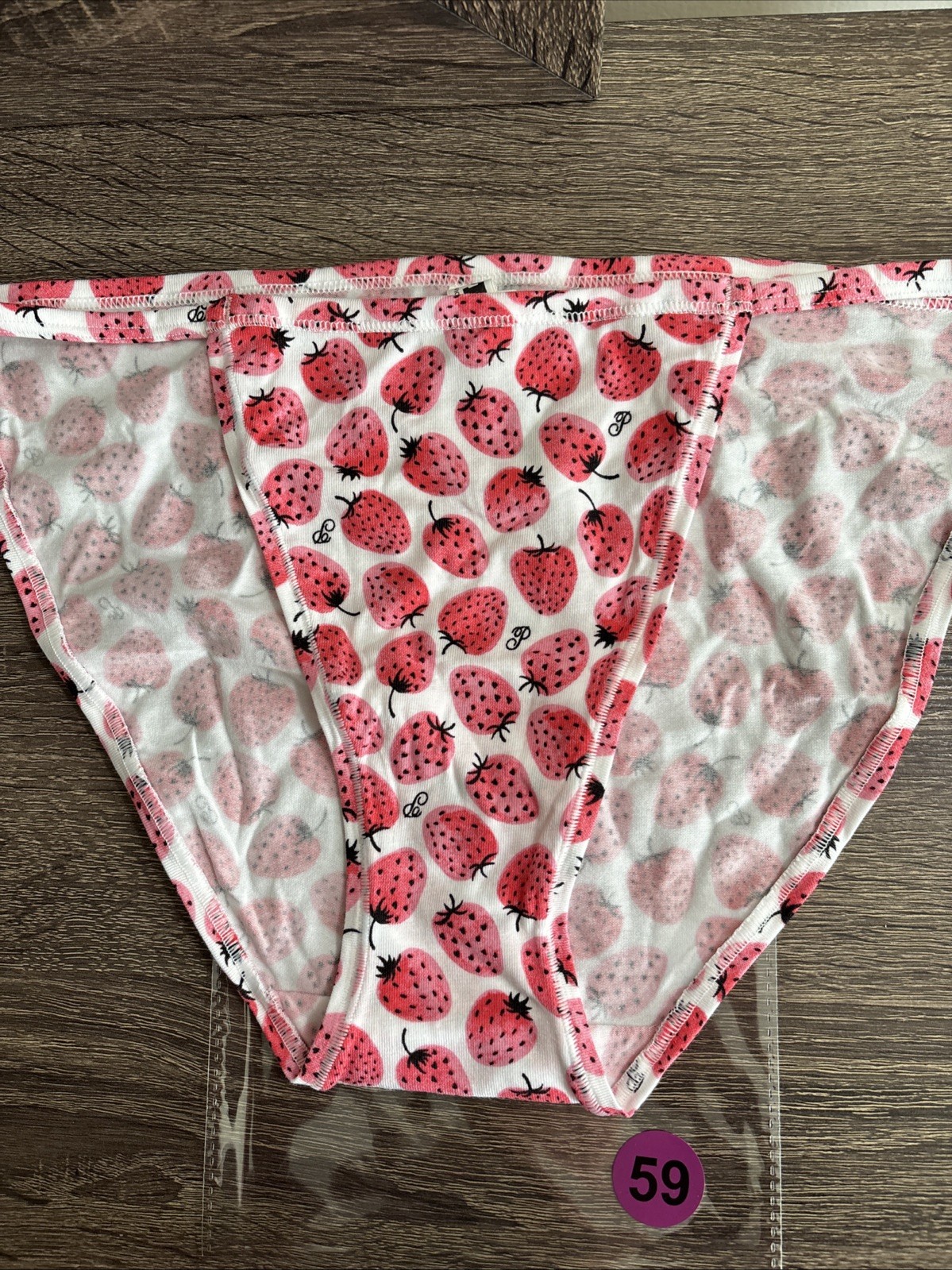 Pink By Victoria’s Secret Large White Strawberries, String, Bikini Panties