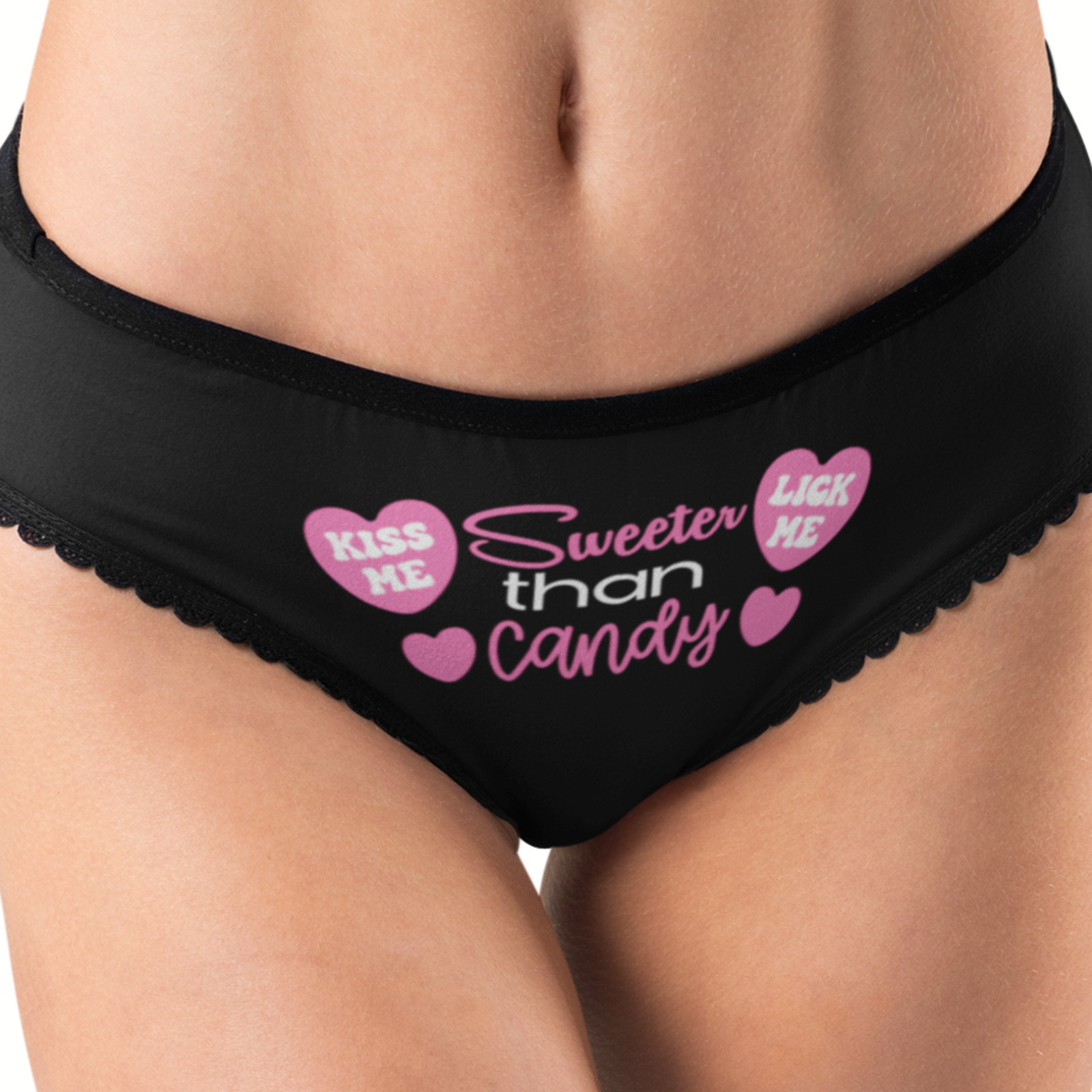Sweeter Than Candy Hipster Panties Kiss Me Lick Me Hearts Valentine
