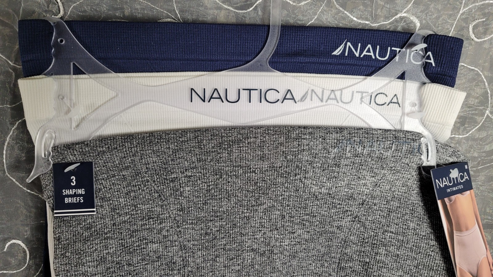Nautica 3 Seamless Shaping Briefs M Gray White Navy Tones & Sculpts Tummy & Hips