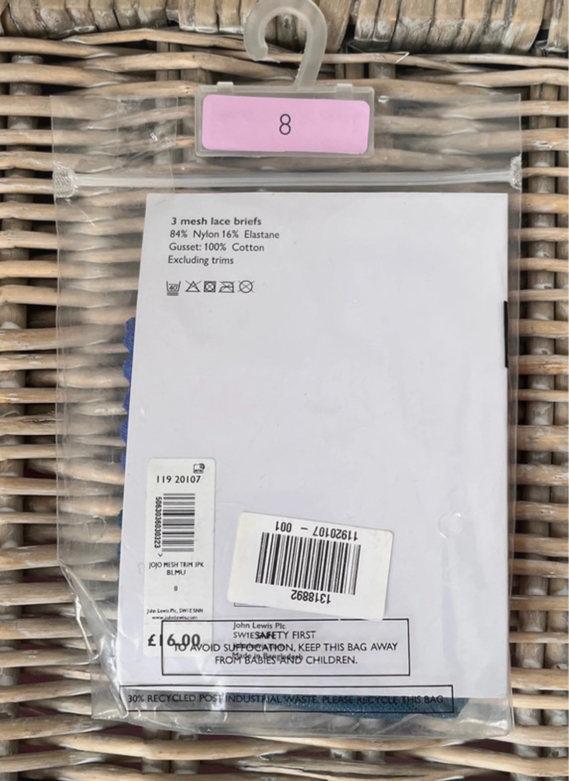 John Lewis Striped Mesh Trim Bikini Knickers, Pack of 2, Teal/Blue, 8