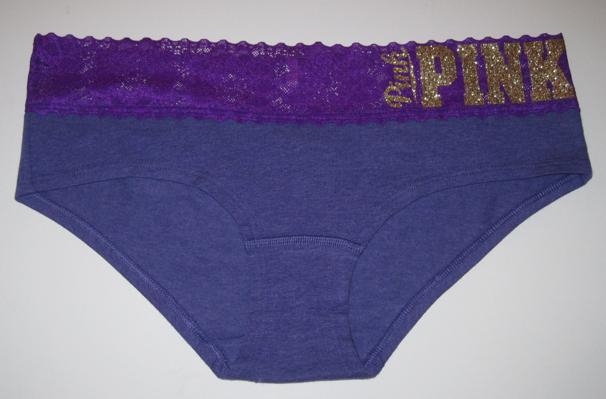 NWT VICTORIA’S SECRET PINK GOLD GLITTER BLING PURPLE LACE RARE HIPSTER PANTIES