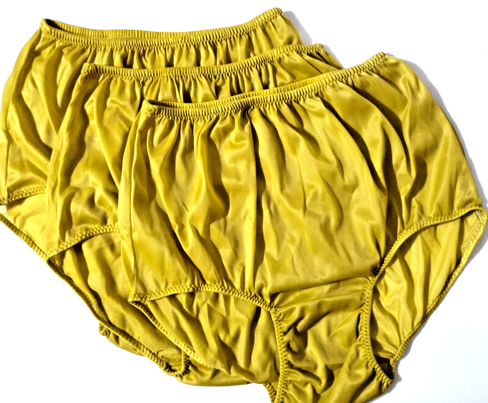 6 Nylon Panties/ High Waisted/ Double Nylon Layer Crotch/Dark Yellow+IVORY / XL