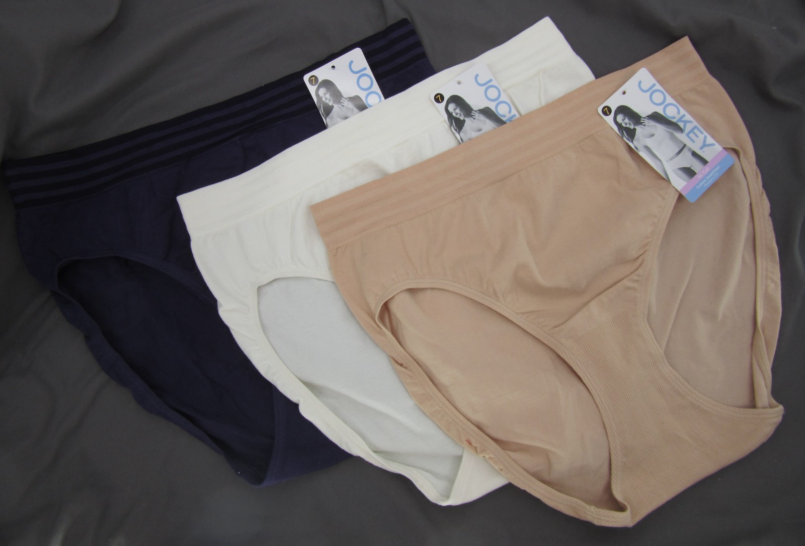 New set/3 cotton seamfree modern fit HI CUT 2083 panties IVORY PURPLE NUDE L/7