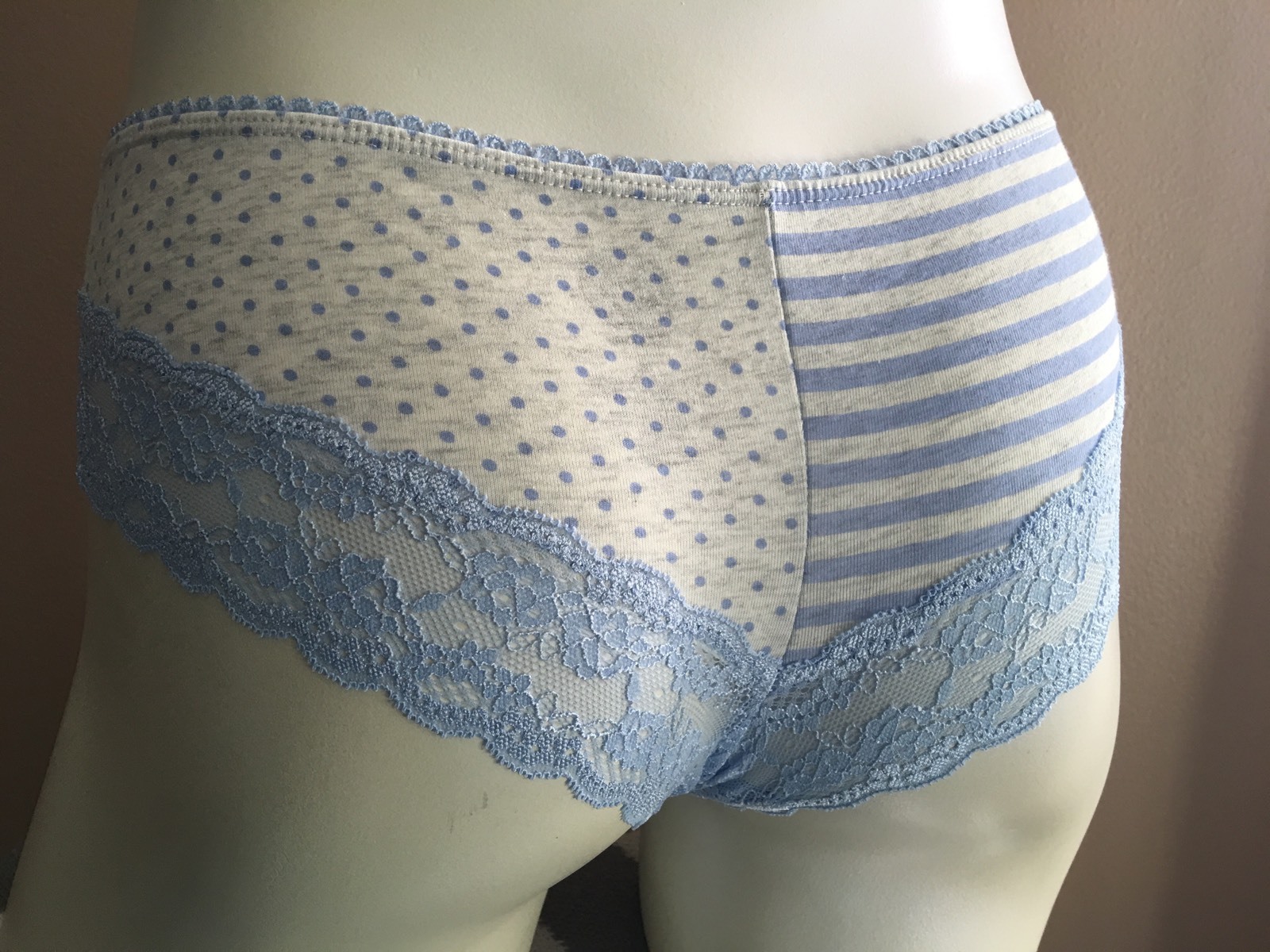 SO Lace-Trim Leg Cheeky Panty 450 Blue Striped Dots SI322141 Sz.S,XL #10