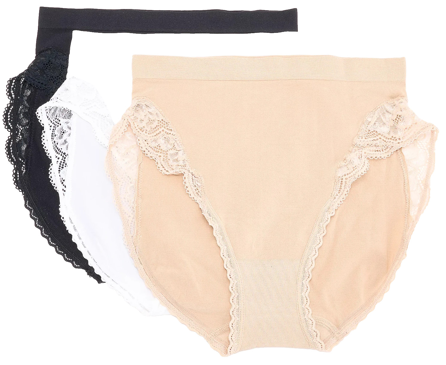 Breezies~Set of 3~Natural Curves Lace Hi-Cut Briefs~Medium~Basic~A647772 11436