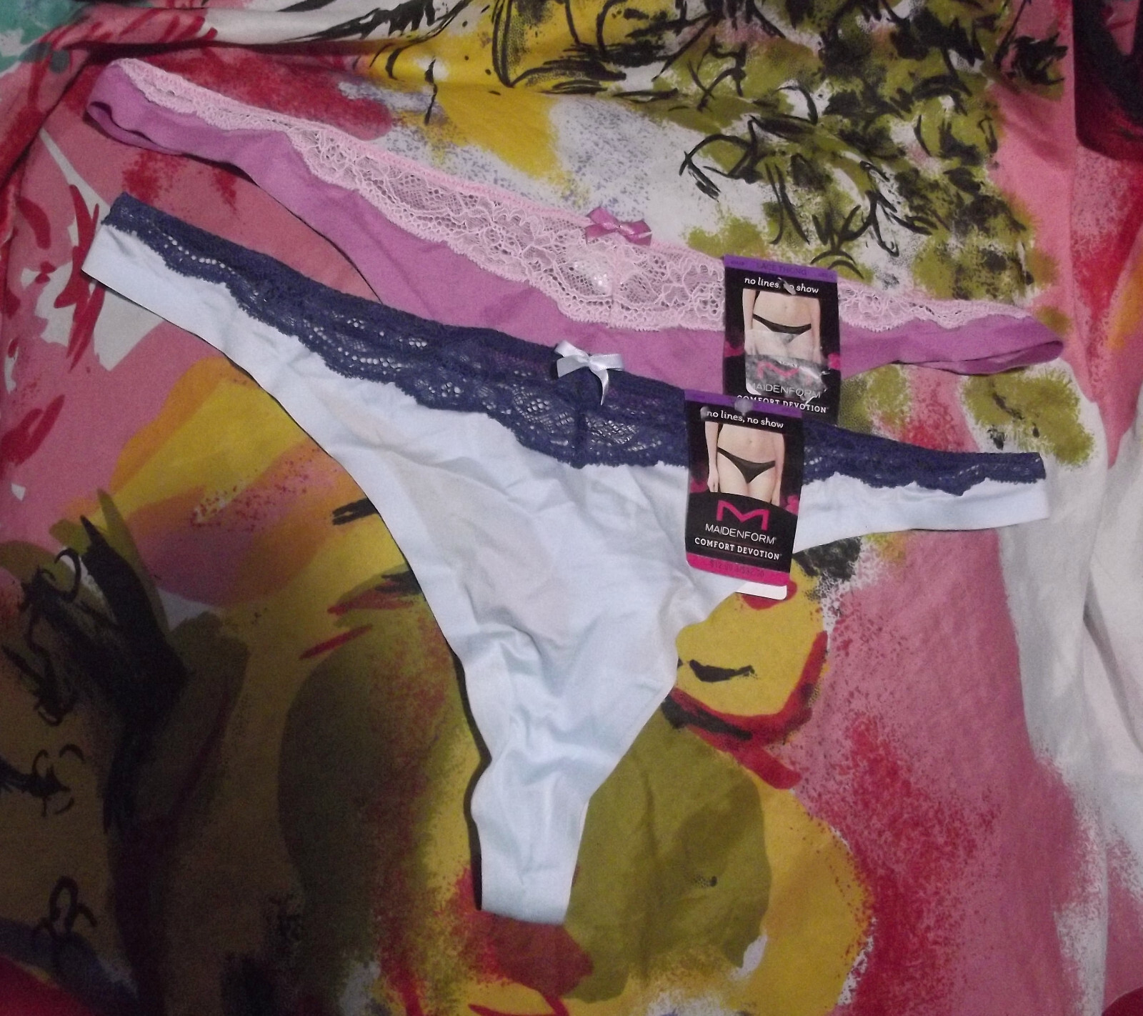 2 NEW MAIDENFORM COMFORT DEVOTION 40149 5HV NO VPL MF W/LACE THONG PANTIES 2XL/9