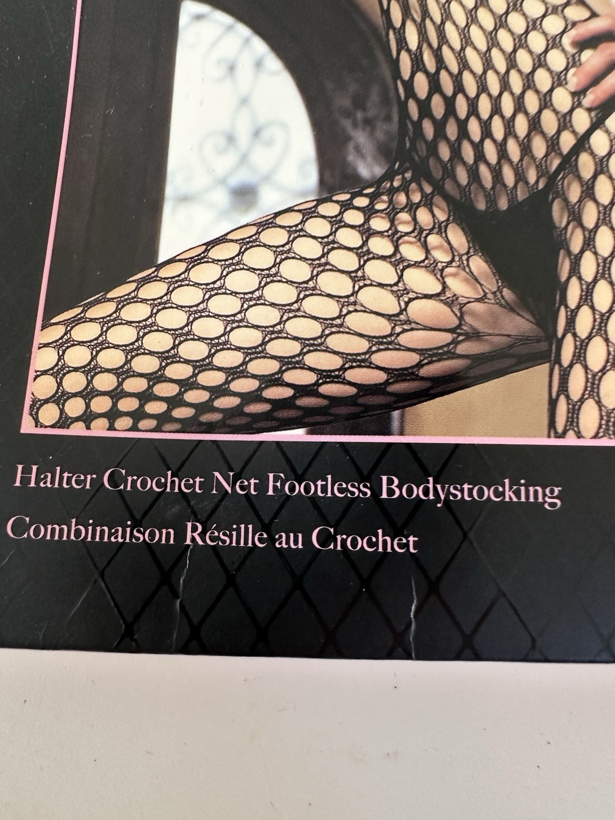 Leg Avenue Halter Crochet Footless Body Suit Stocking One Piece Fishnet Black