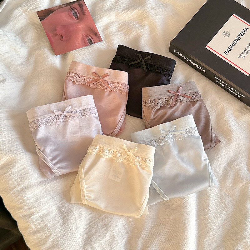 6PCS/LOT Sexy Womens Satin Panties Lingeries Underwear Mesh Sheer Bikini Briefs