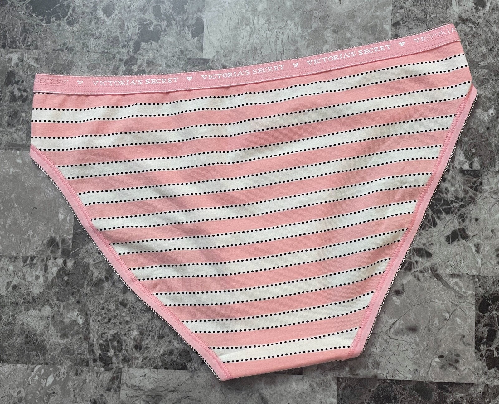 VICTORIA’S SECRET S PINK STRIPE POLKA DOT LOGO PICOT BAND RARE BIKINI PANTIES