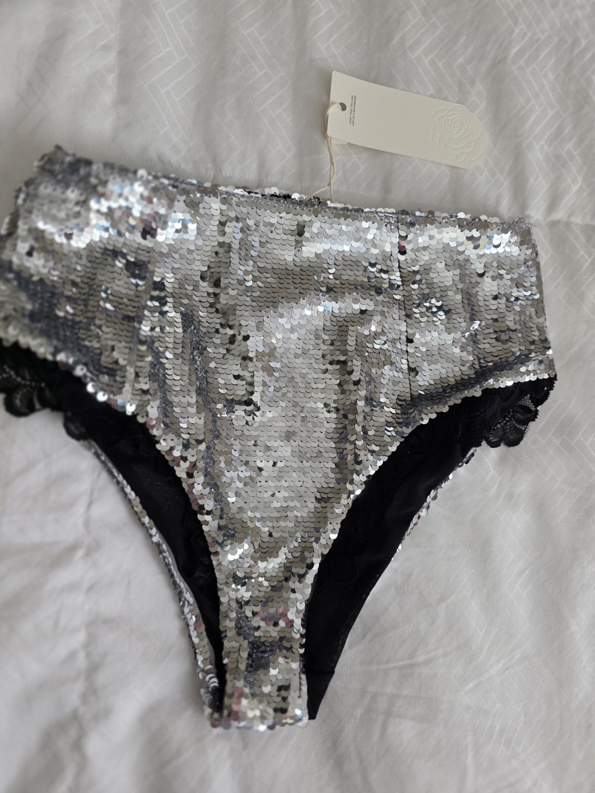 For Love & Lemons x VS Maia High Waist Y2K Panty Medium Silver Sequin XS