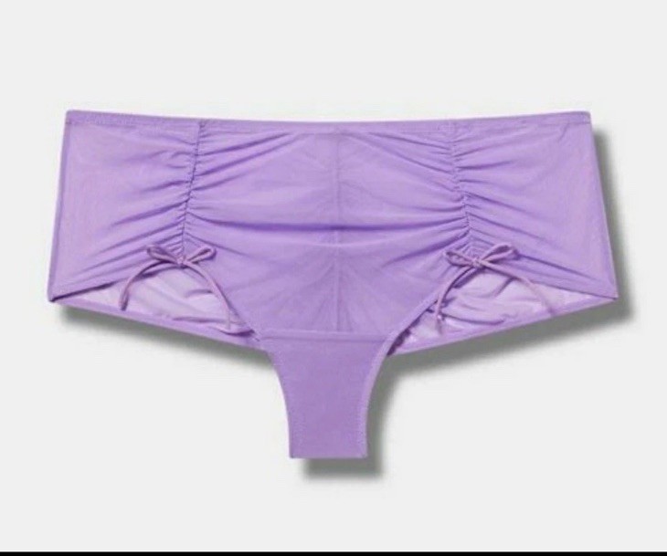 Torrid Purple Lavender Ruched Bow Sheer Mesh Cheeky Panty Plus Size 1 1X 14/16