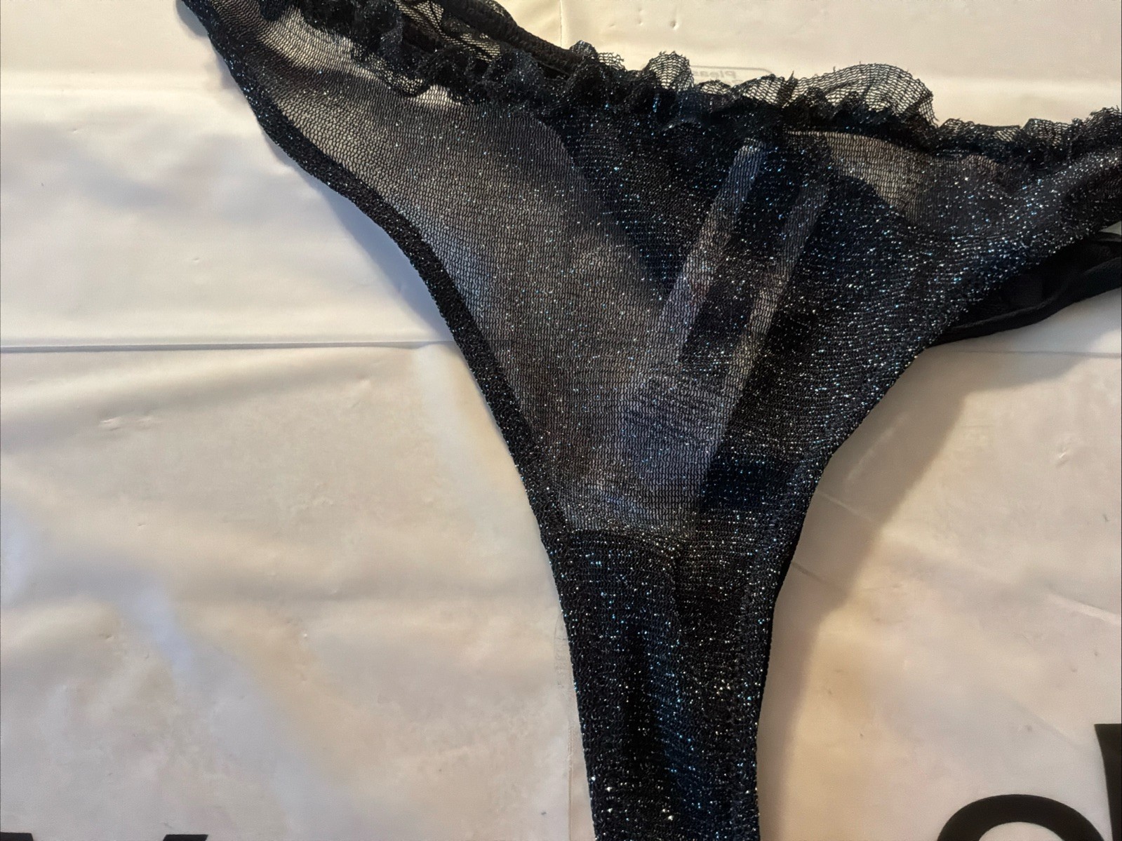 Black Sparkle Lingerie Pretty Little Things Thong Tanga Panty – RN#167448 NEW