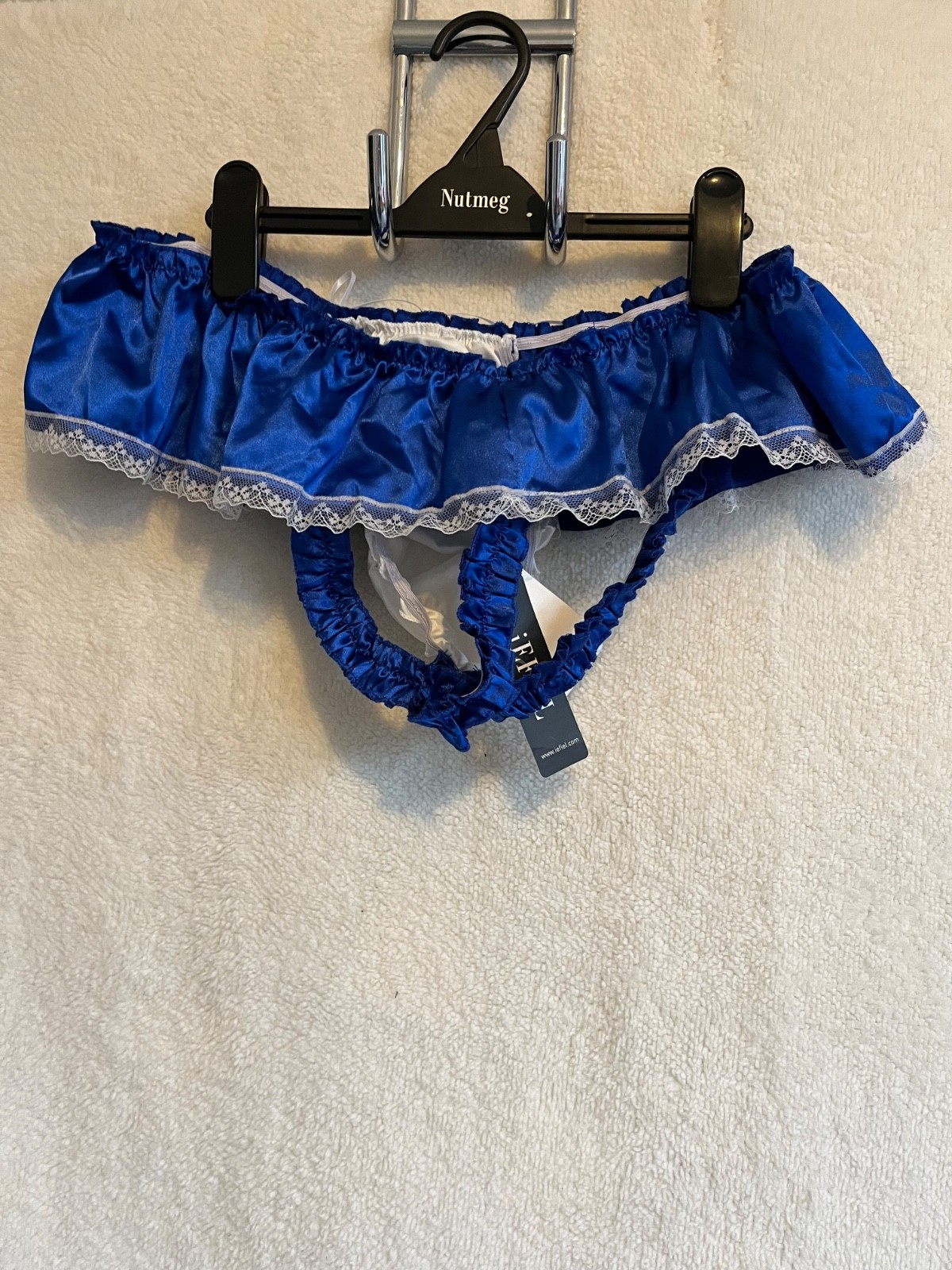 Cute Blue & White Frilly Satin G String Pouch Panties Sissy CD TV 38” – 50”