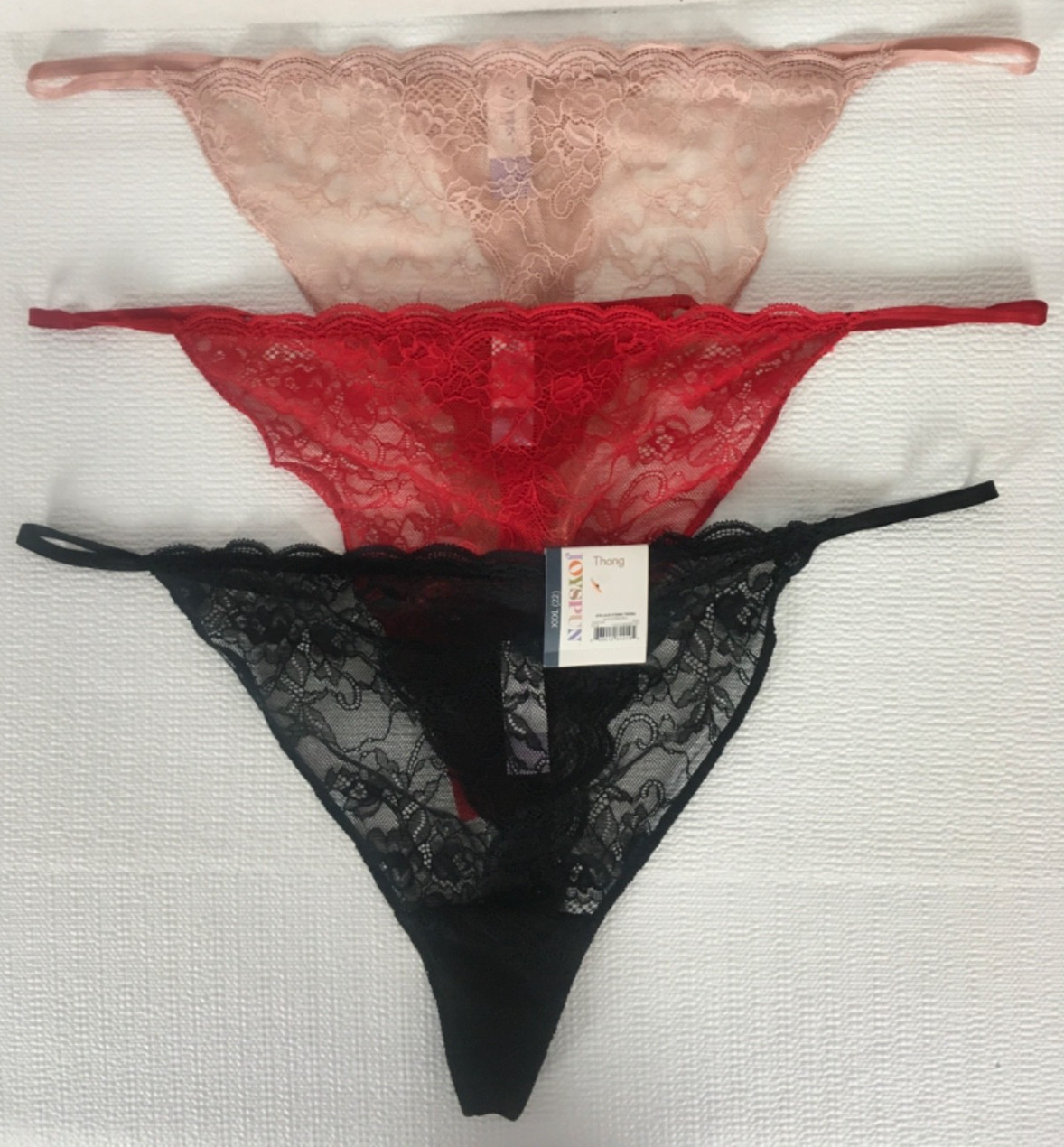 Joyspun 3 pack Lace String Underwear Size XXXL 22 Red Black Pale Pink New w Tags
