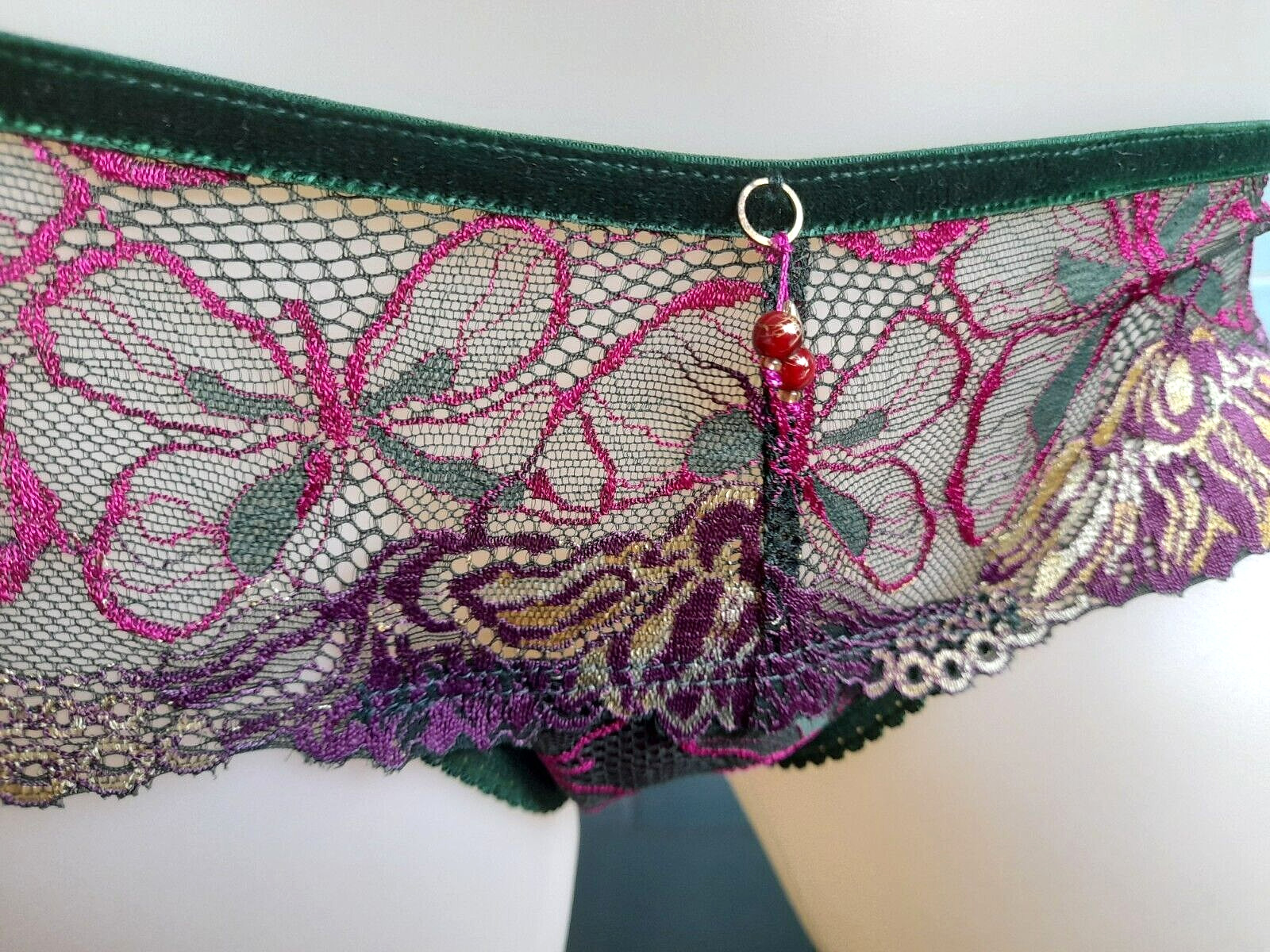 Antonia Ghazlan Green/Pink/Yellow Floral Lace Hipster Shorts