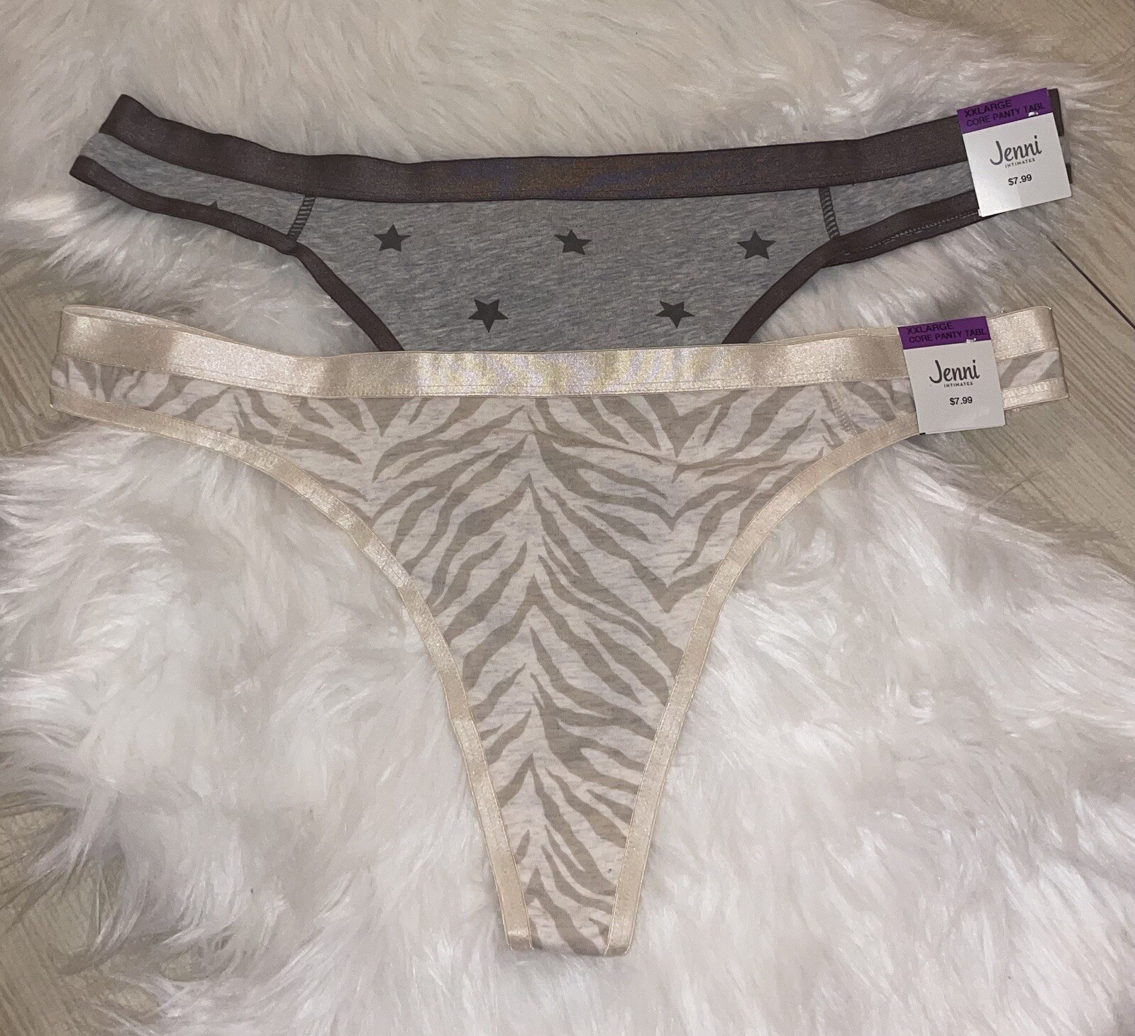 2 Pairs Jenni Cotton Thong Panties Animal Tiger Print Stars Womens XXL 2XL