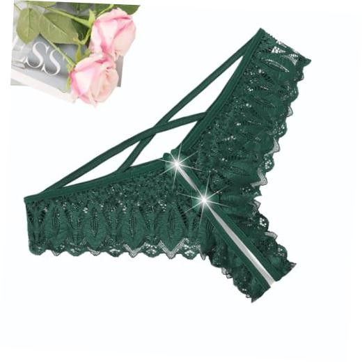 Lace Panties for Women Rhinestone Cheeky Briefs Criss XX-Large Dark Green