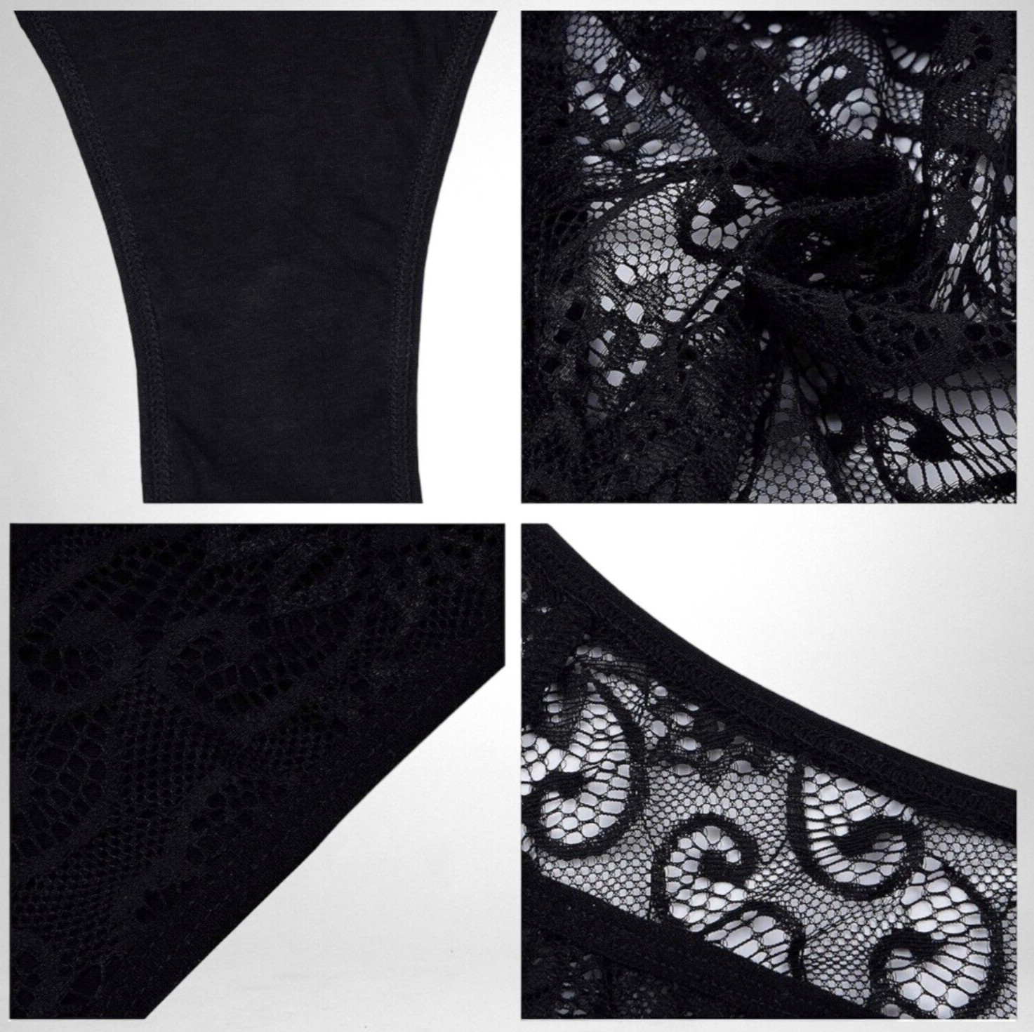 3 Pack Black Lace Brief Knickers Floral Lace Women’s UK Size S