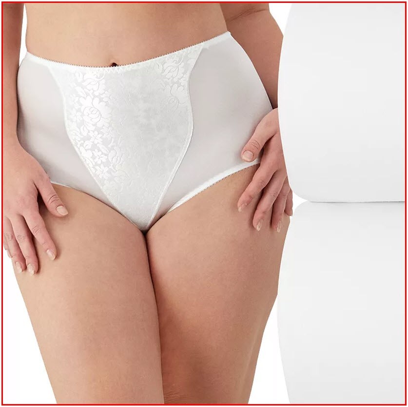 2 Pairs – Bali Womens LIGHT CONTROL Shaping BRIEFS – Jacquard WHITE – MEDIUM 6