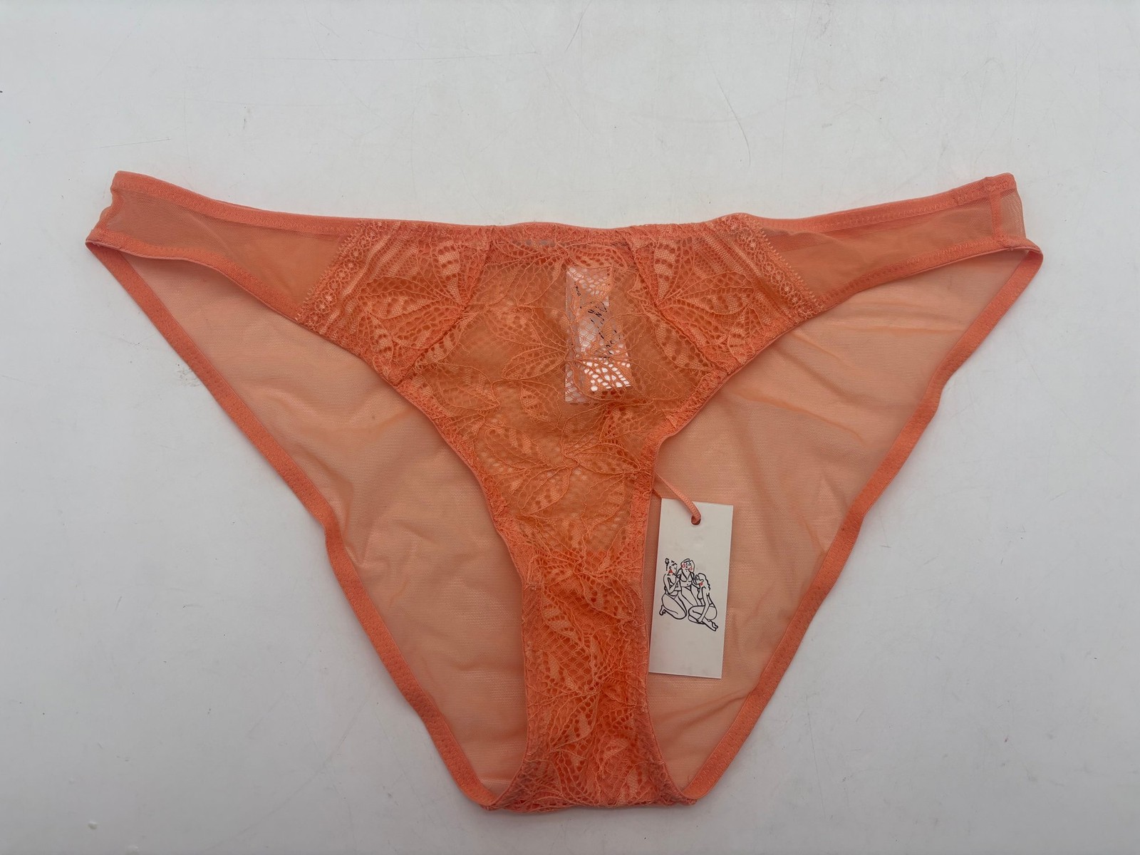 Deja Day Lace Mesh Orange Knickers Size UK 12 Nylon Elastane
