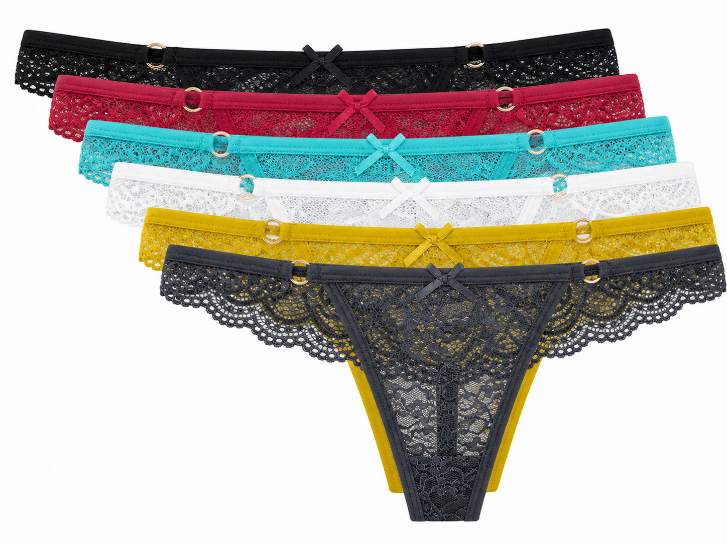 6 Pack S M L XL Women’s Sheer Lace Thong Panties Low Rise G-String Underwear