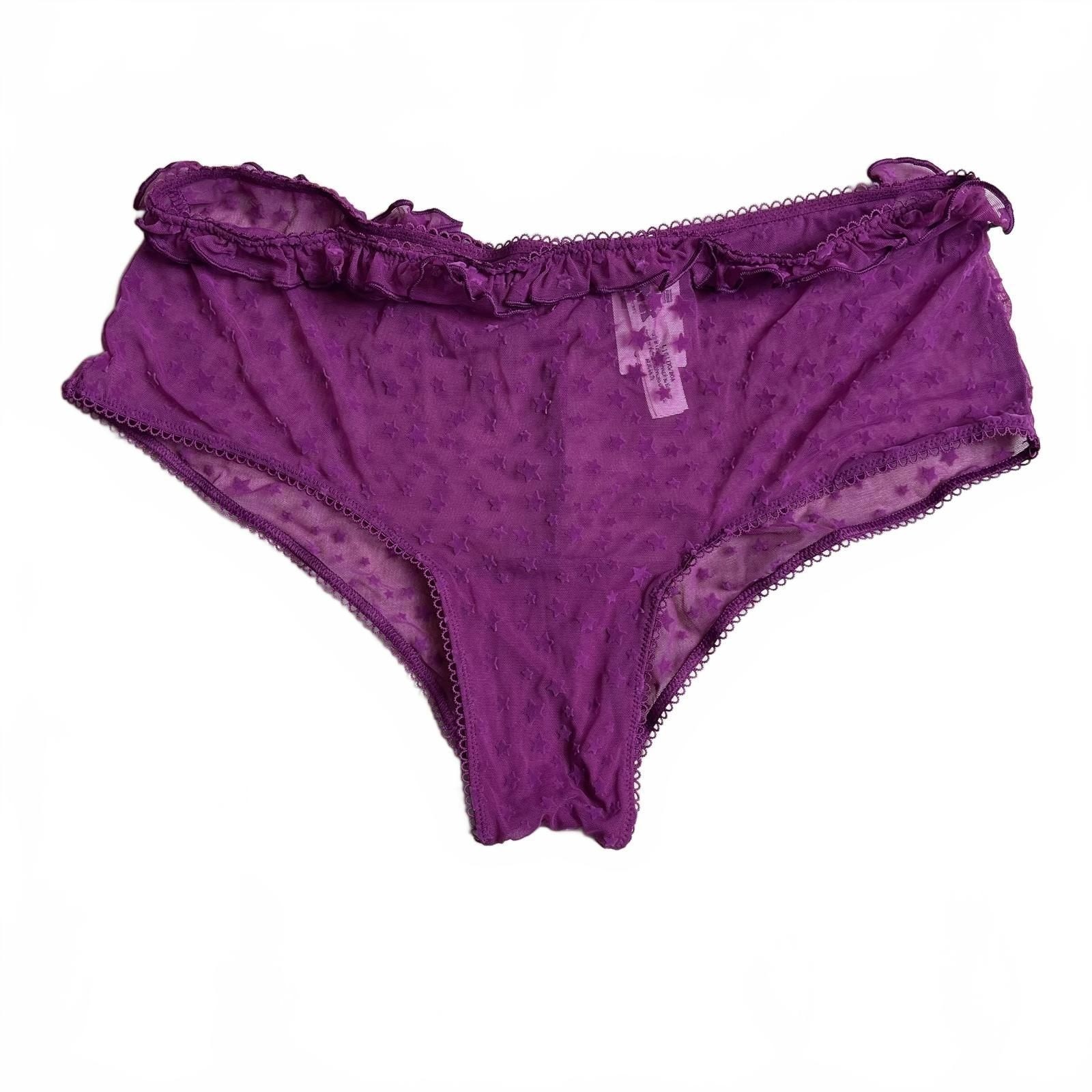 Purple Star Sheer Mesh Ruffle Cheeky Panties & Posey Lace Lightly Lined Demi Bra