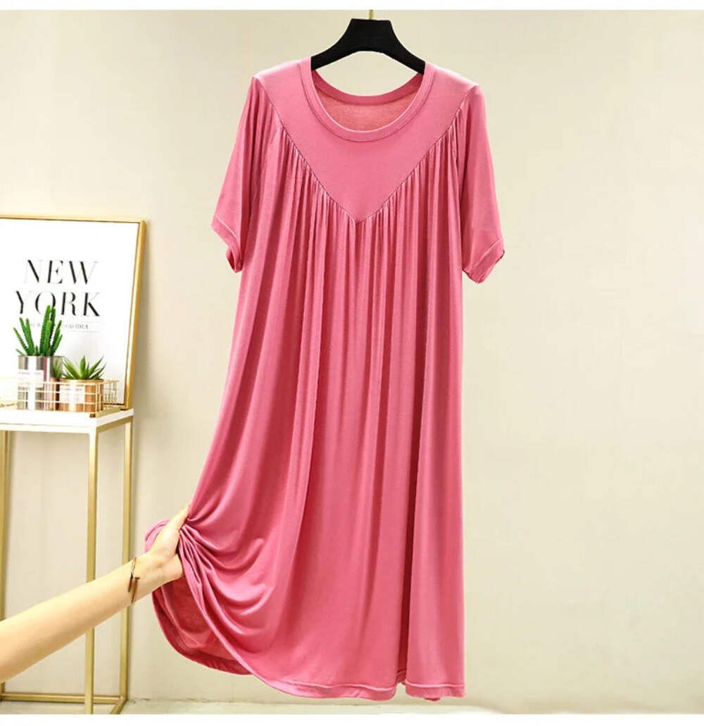 Loose plus Size Sp Dr Modal Women’s Summer Thin Home Gown Skirt Sle round Ne ort