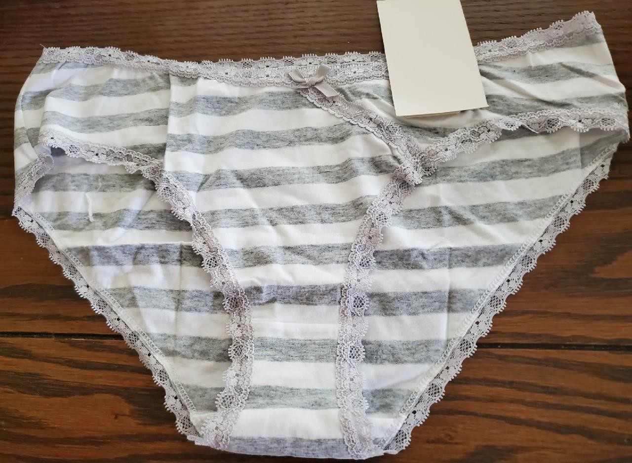 NWT DIRECTIONS COTTON SPDX HIPSTER PANTIES LACE TRIM GRAY/WHT STRIPE L90015 XL