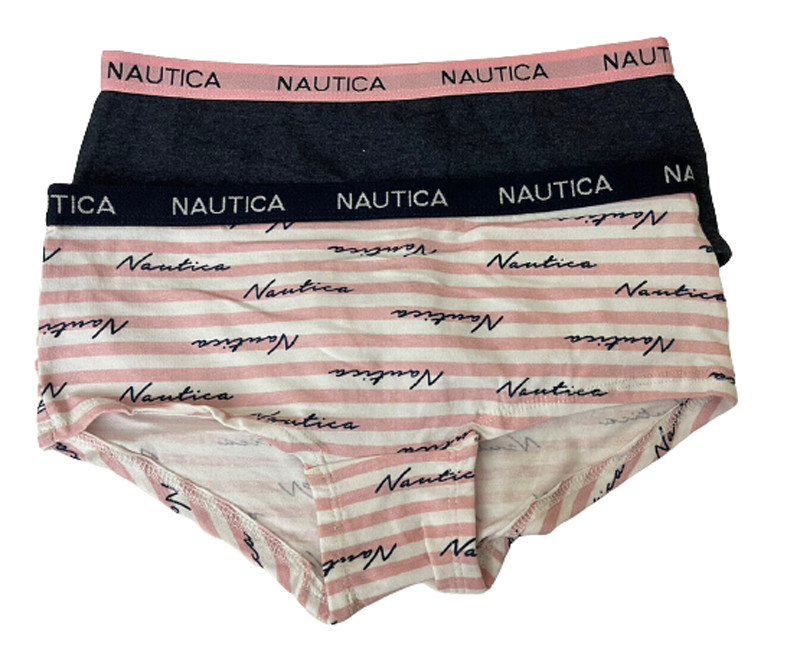 Nautica Girls Juniors 2 Boyshort Panties Gray & Pink Size L (10/12)