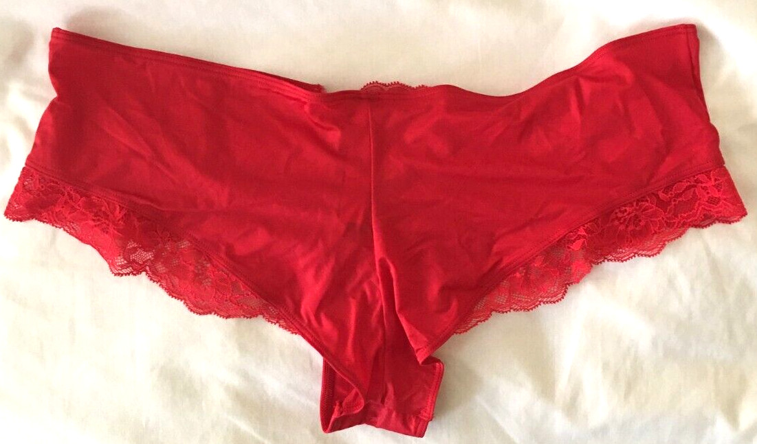 Victoria’s Secret Red Micro Lace Inset Cheeky Panty Size M Logo V Solid Color