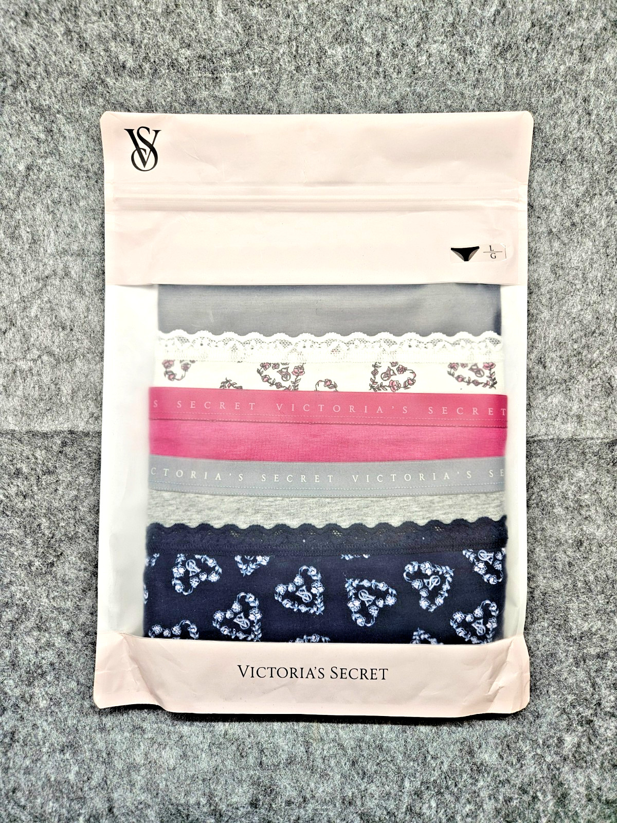 Victoria Secret Panty Women L Bikini 5 Pack Lot Cotton Love Logo Flower Hearts