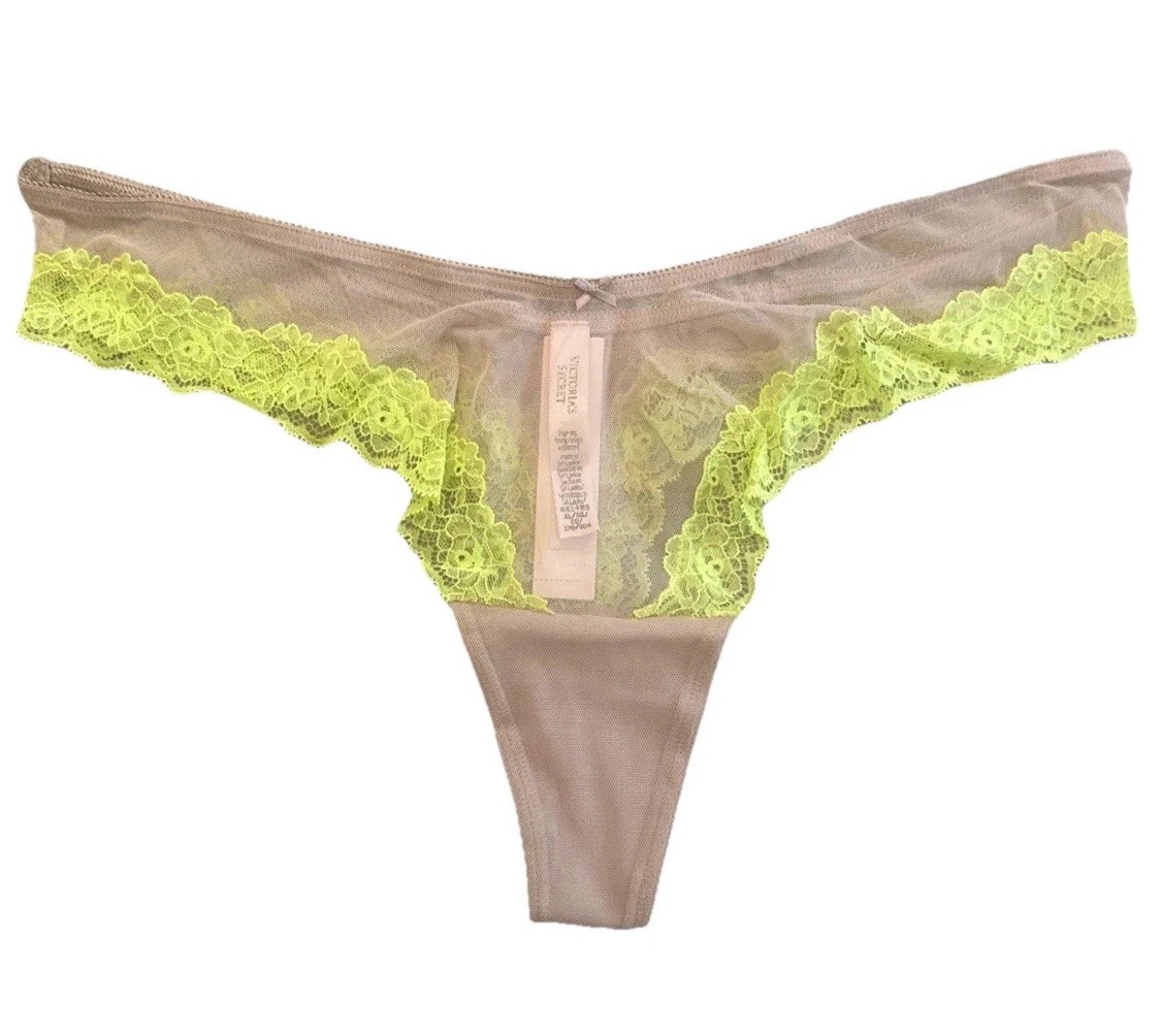 NWT- Mesh Lace Trim High Leg Thong Panty -XL- Praline – MSRP $18.95