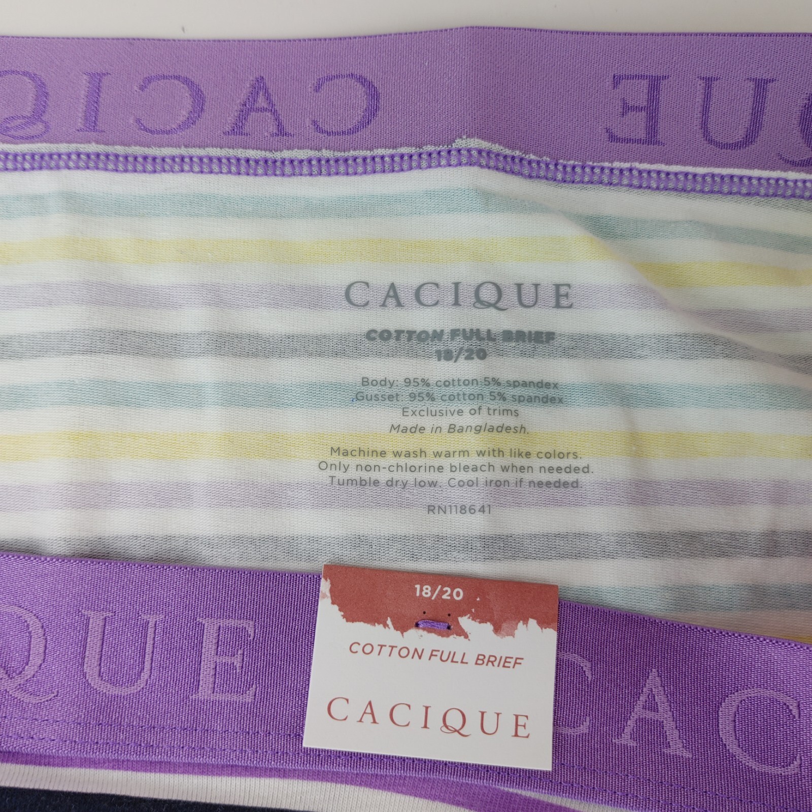 LANE BRYANT CACIQUE COTTON FULL BRIEF 18/20 PANTY BLUE PURPLE YELLOW Stripe