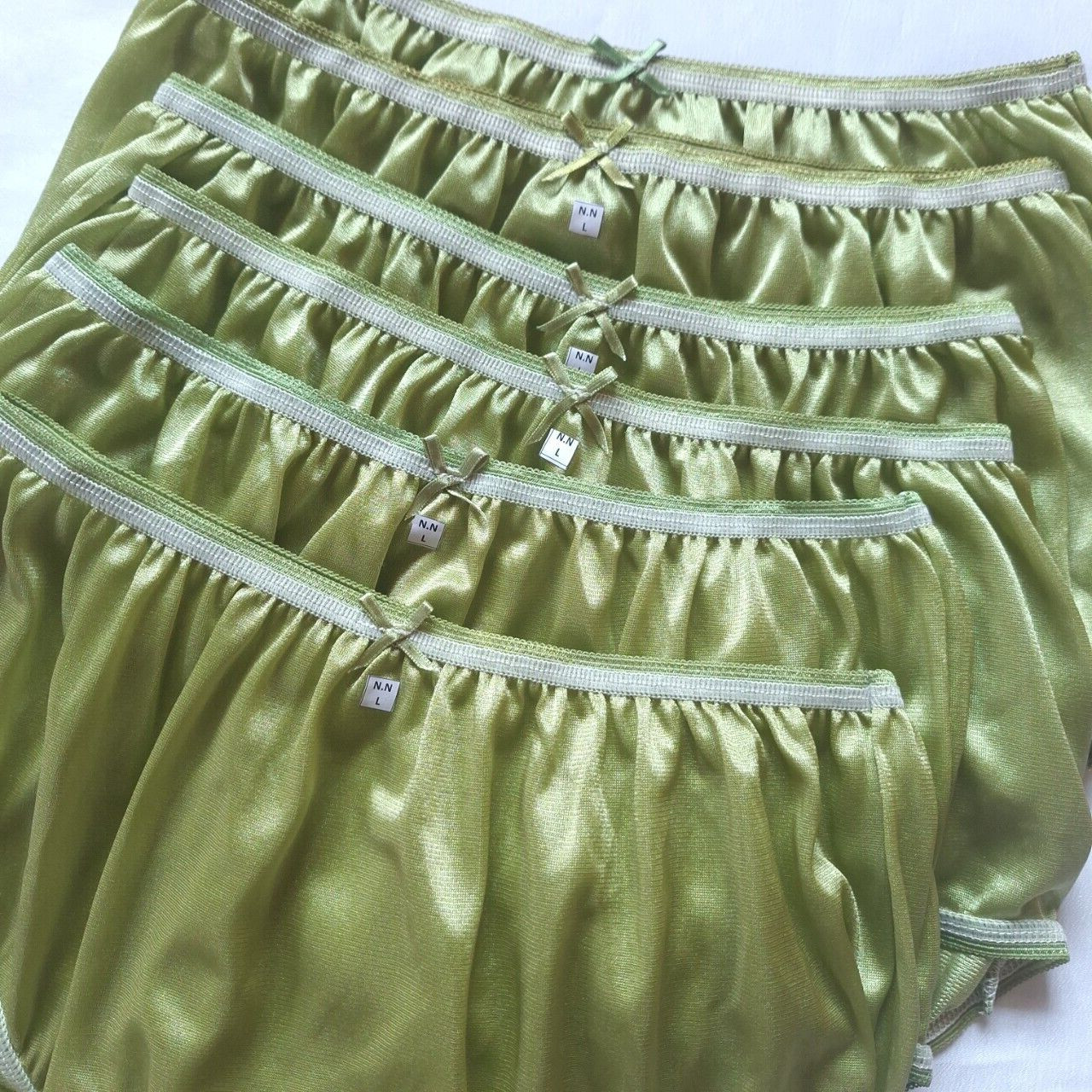 6 Green Nylon Panties Underwear Silky Soft Smooth Briefs High Waist 30″-36″L