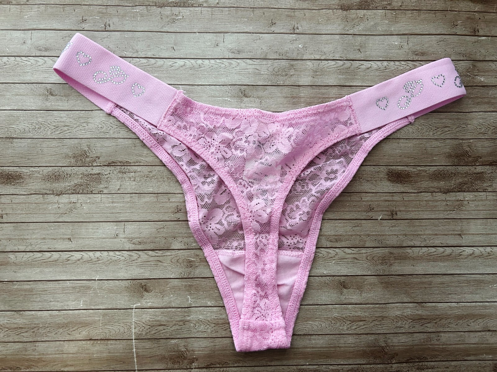 Nwt PINK Wink Victorias Secret Logo High Leg Thong Bling Panty L Pink Bubble
